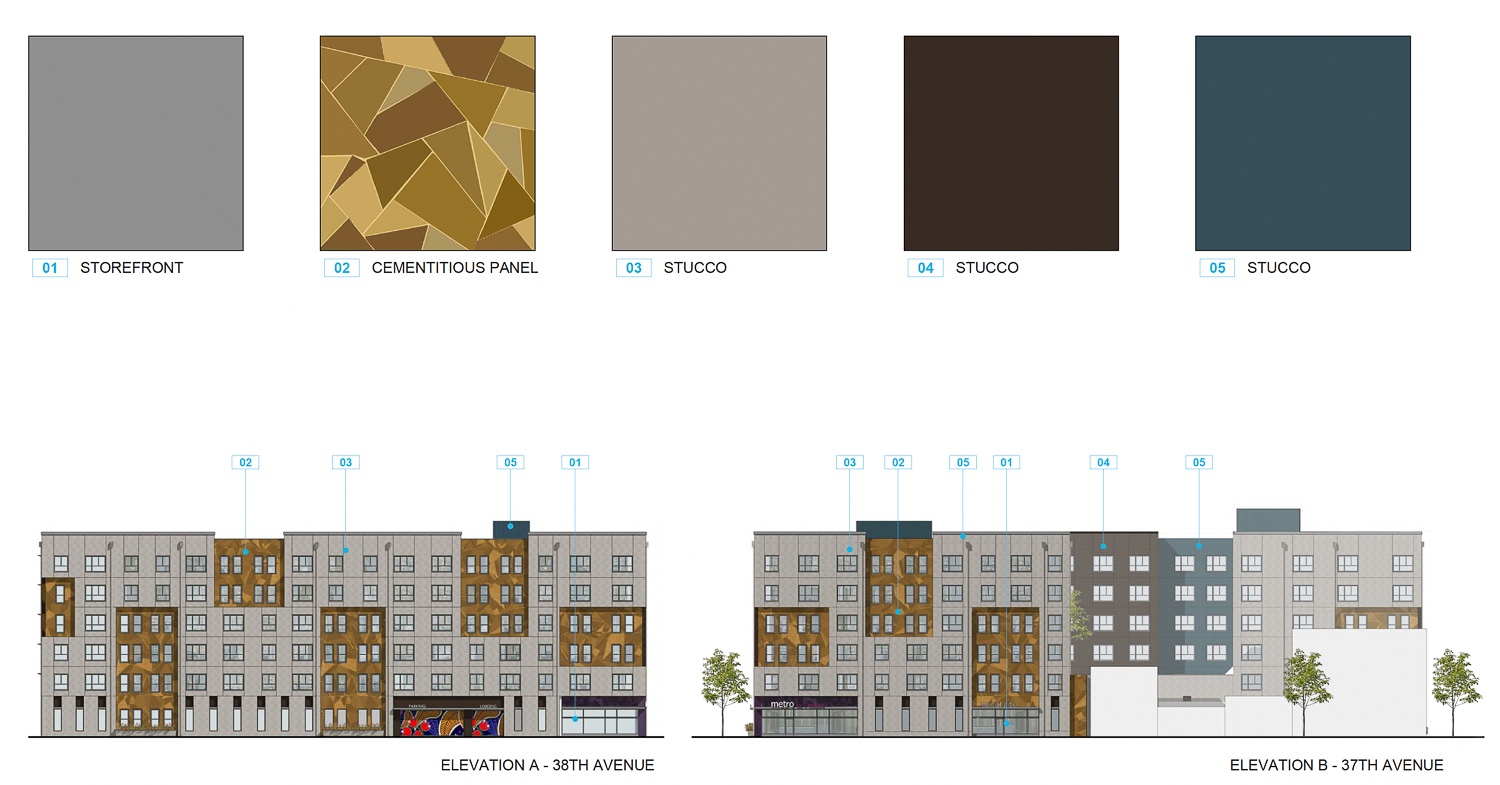 Villa Fruitvale facade materials, rendering by KTGY Architects