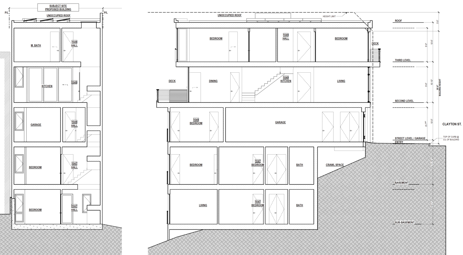 1047-49 Clayton Street vertical cross-section, illustration by Schaub Li Architects
