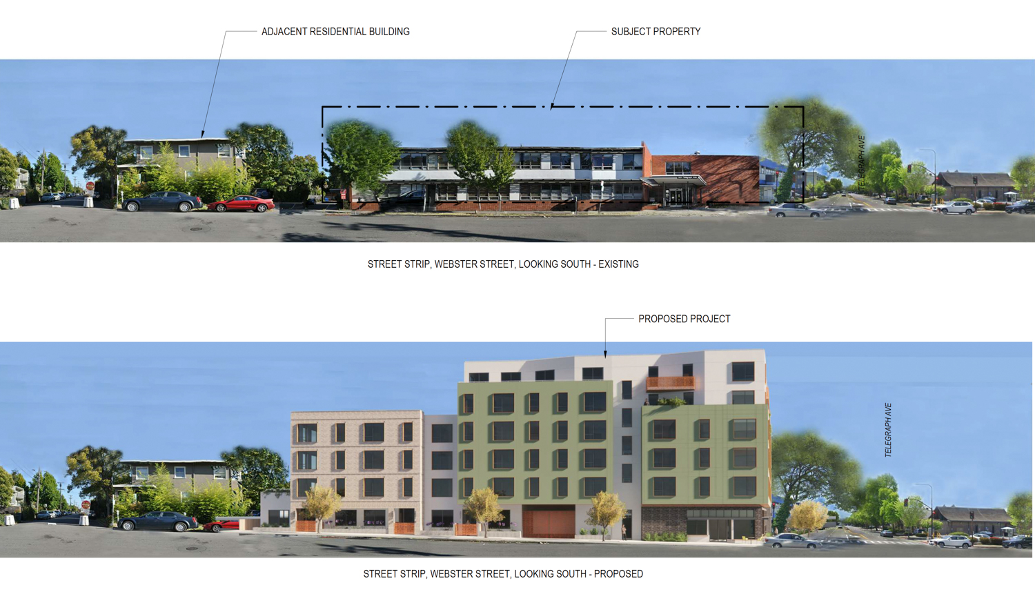 3031 Telegraph Avenue elevation comparisons, rendering by Devi Dutta Architecture