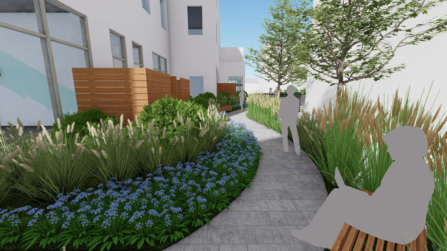 3031 Telegraph Avenue exterior landscaped passage, rendering by GroundWorks Office