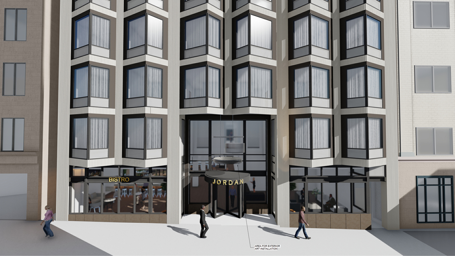 420 Sutter Street lobby view, rendering by Stanton Architecture