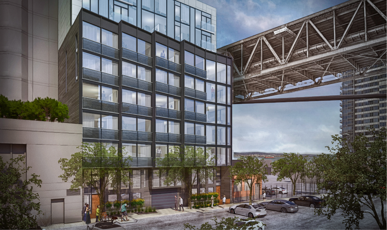 430 Main Street aerial perspective, rendering by Solomon Cordwell Buenz