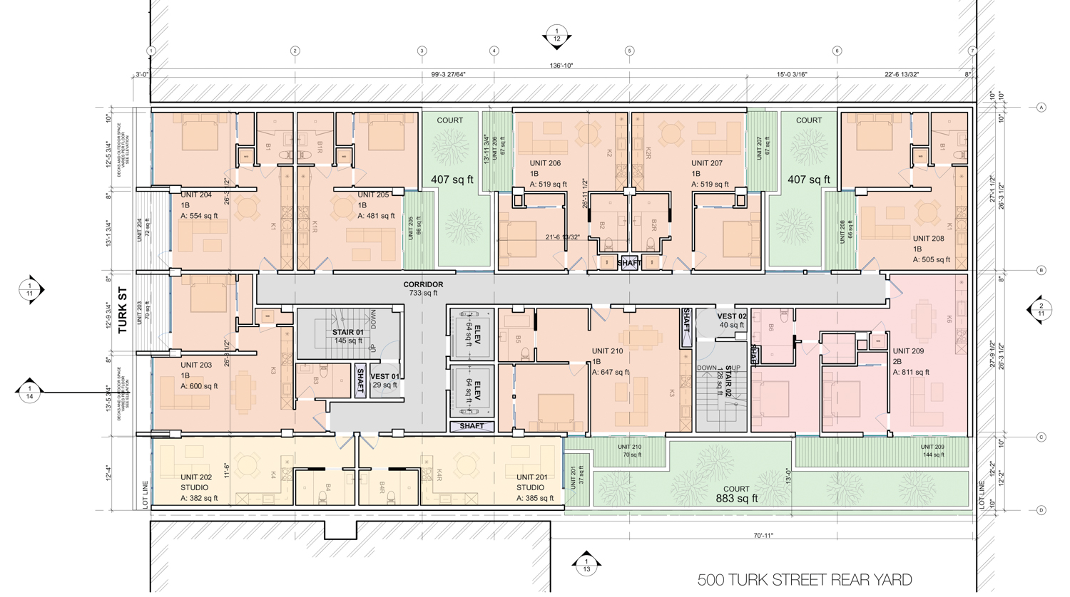 530 Turk Street second-level floor plan, illustration by RG Architecture