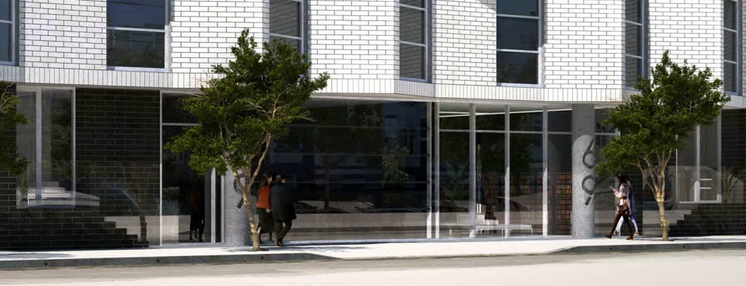 67-69 Belcher Street street view, rendering by Stanley Saitowitz | Natoma Architects
