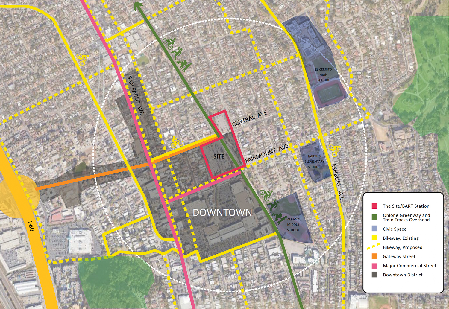 El Cerrito Plaza site and area context map