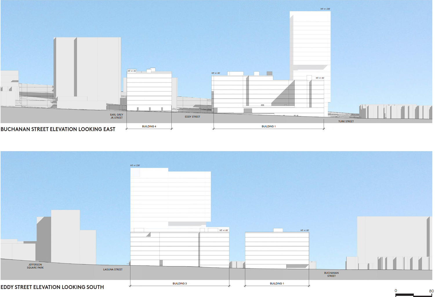 New East Plaza vertical elevations, illustration by Mithun, Multistudio
