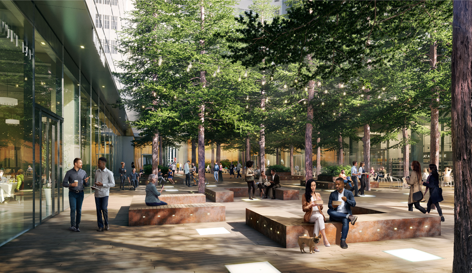 The City Grove ground-level retail space, design by PWP Landscape Architecture