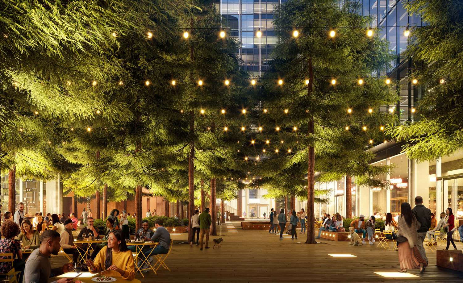 The City Grove urban forest looking towards 200 Mission, design by PWP Landscape Architecture