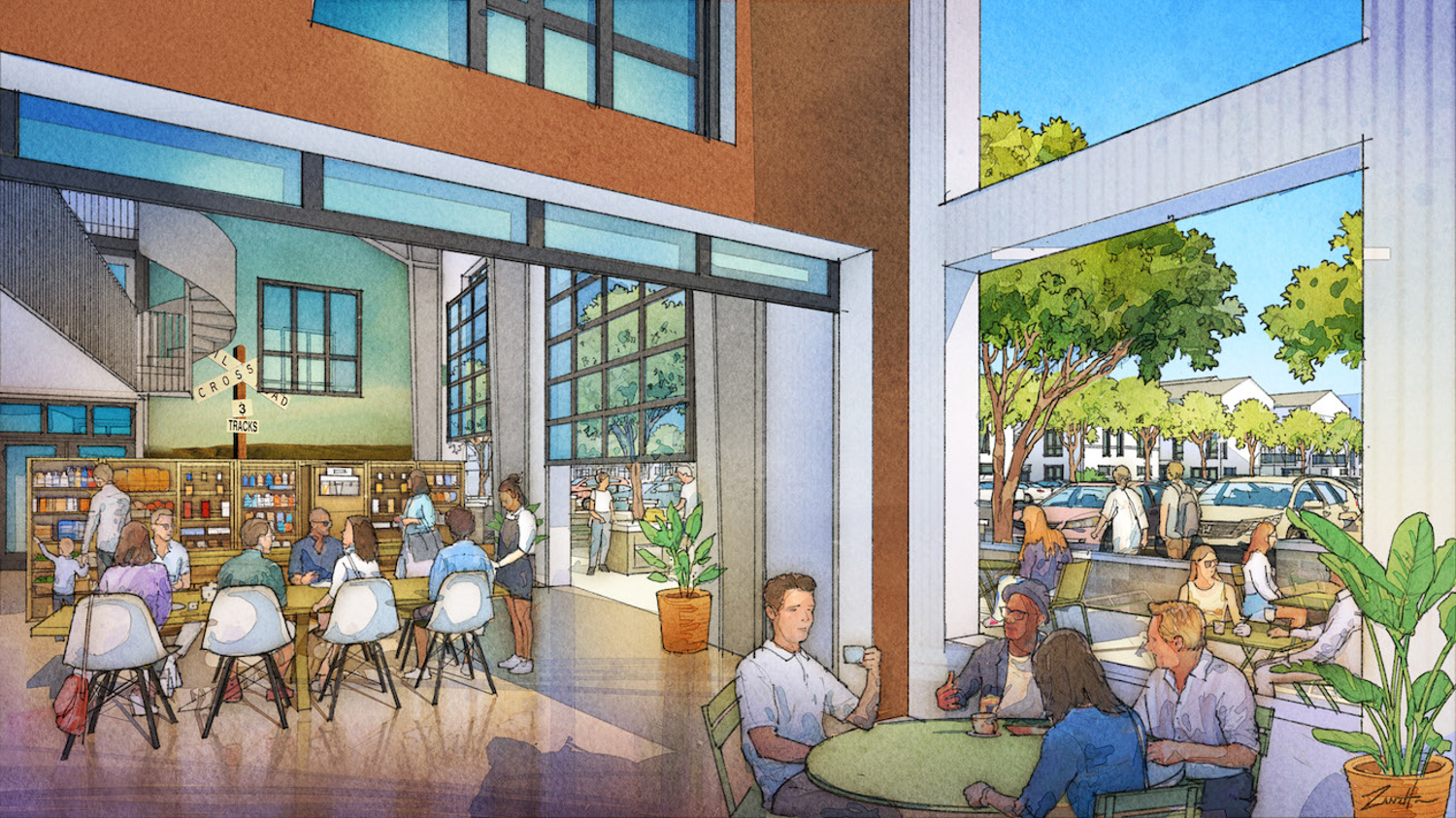 The Residence @ Napa Junction inner lounge amenity space, illustration by Macy Architecture