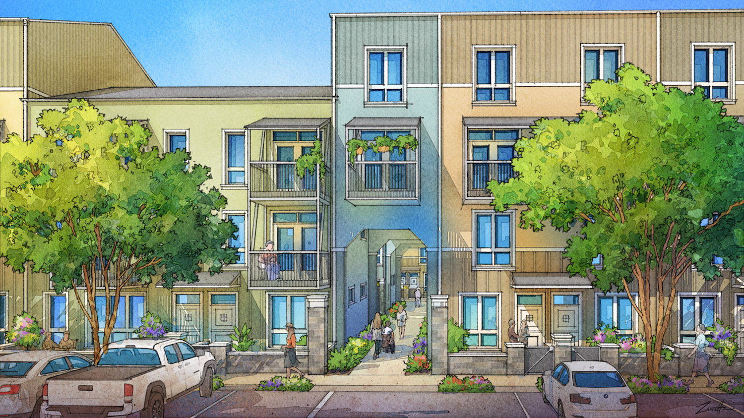 The Residence @ Napa Junction residential passageway, illustration by Macy Architecture