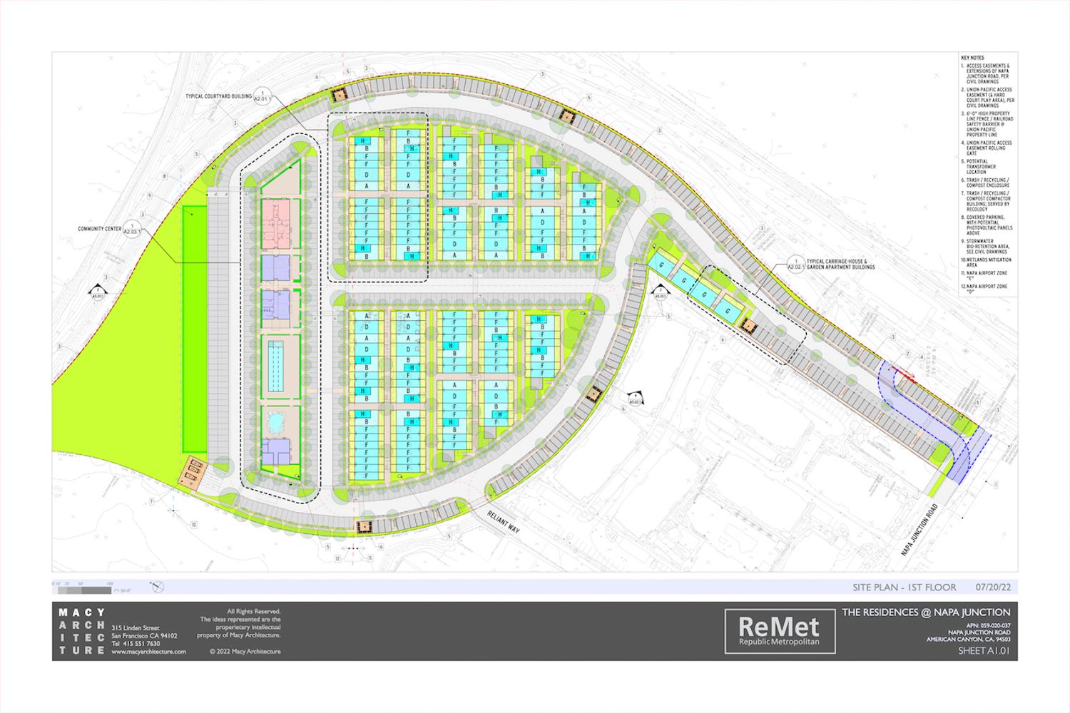 The Residence @ Napa Junction site plan, map by Macy Architecture