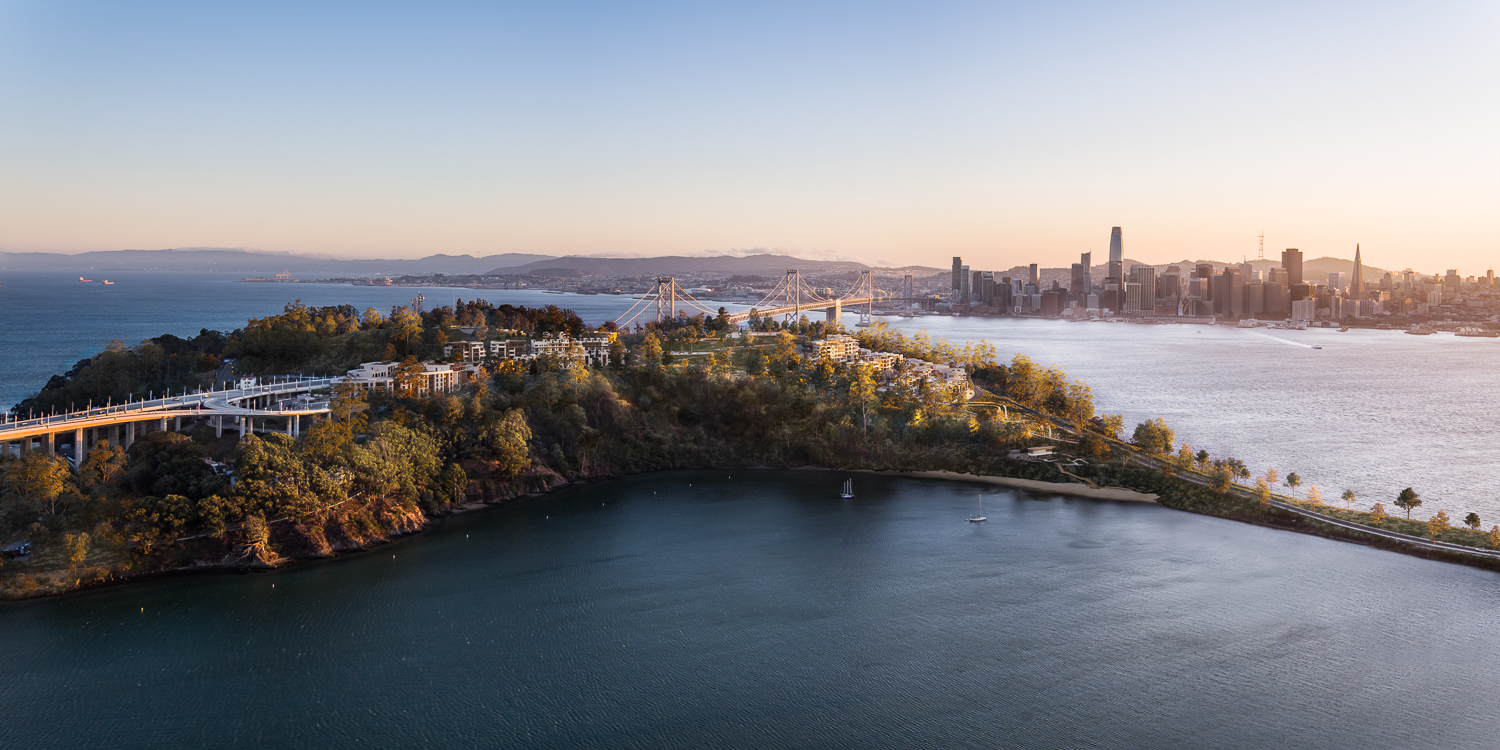 Yerba Buena Island aerial overview, rendering by Hayes Davidson