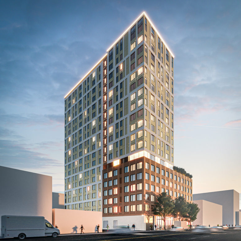 1510 Webster Street at dusk, rendering by oWow