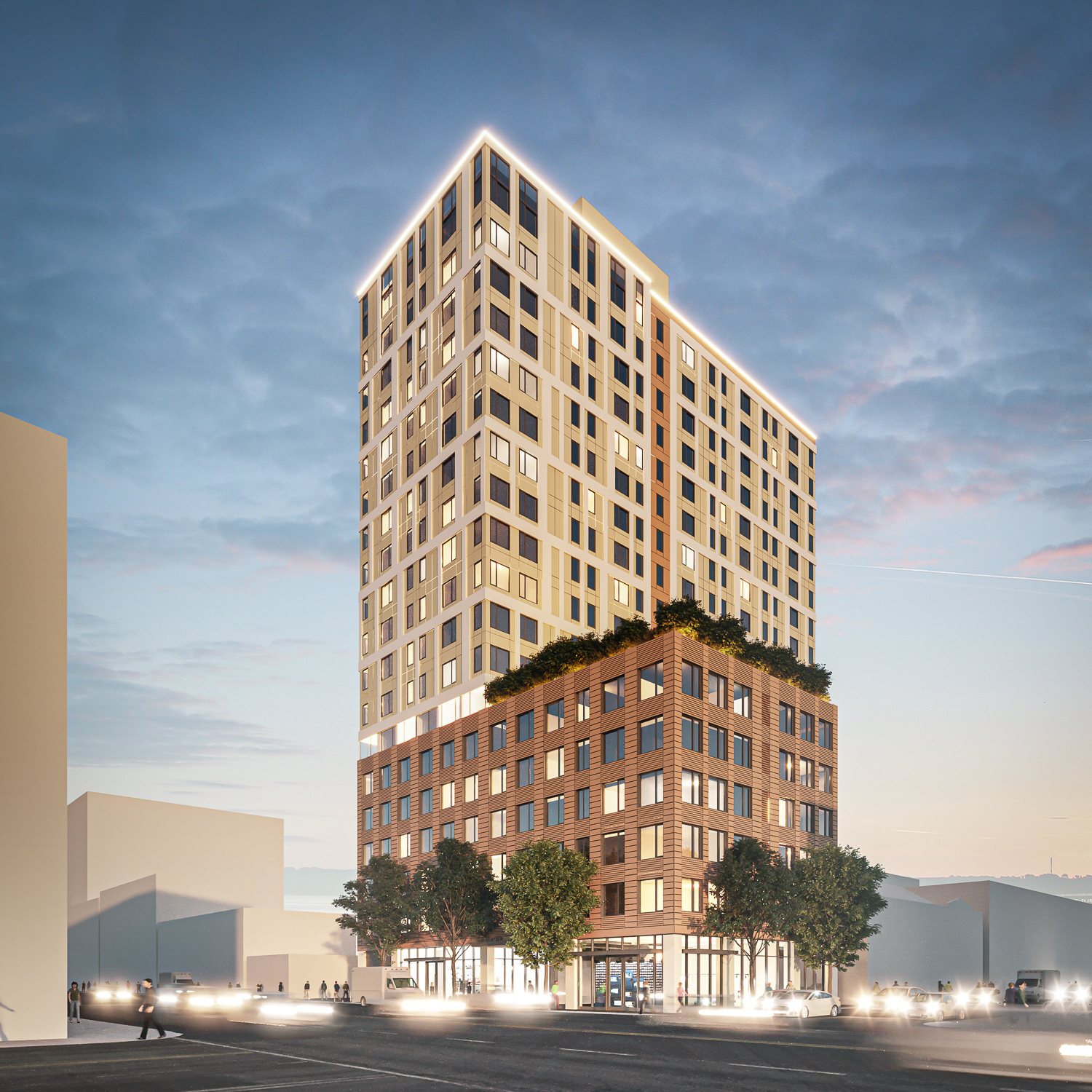1510 Webster Street evening view, rendering by oWow