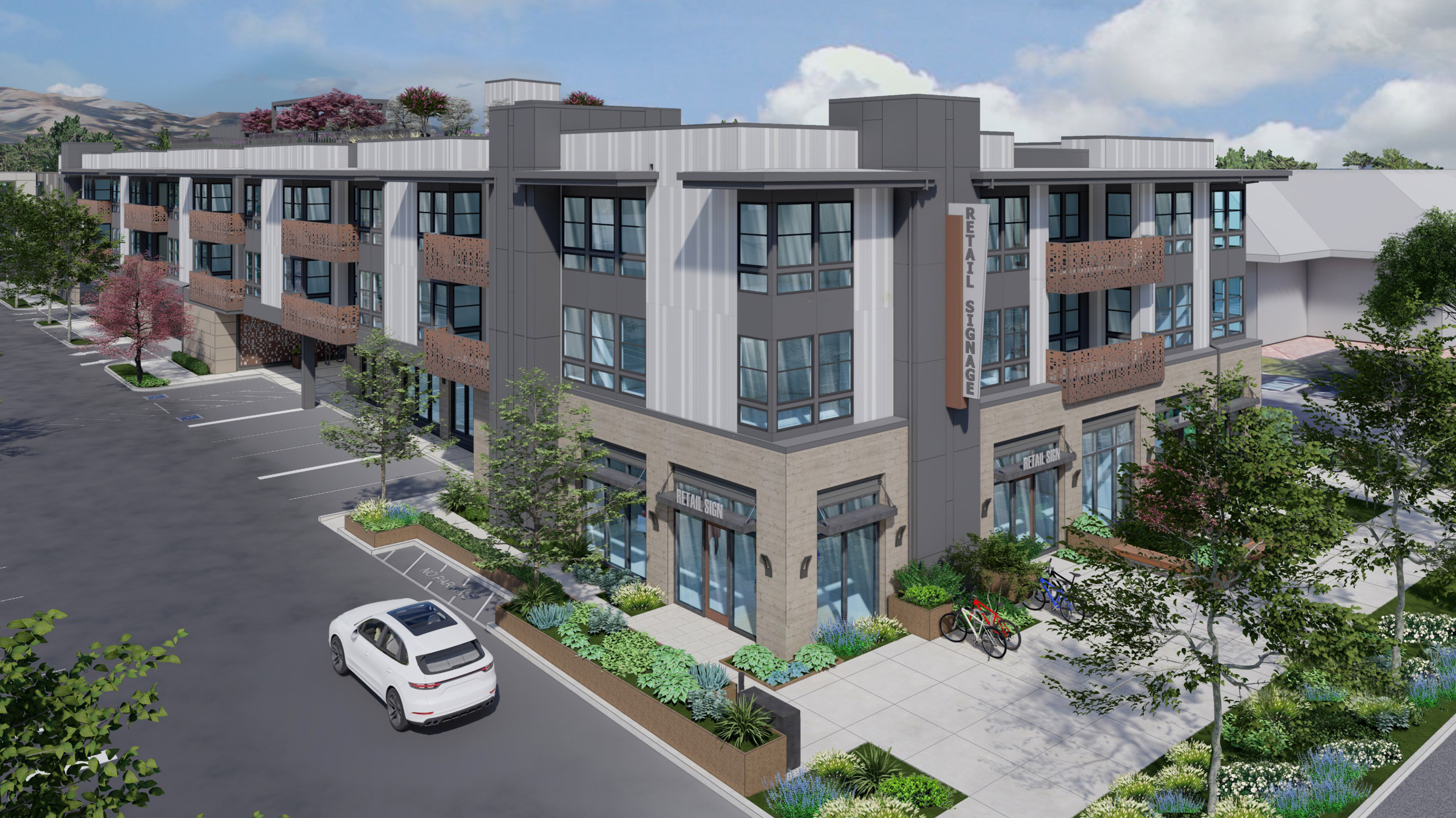 1655 South De Anza Boulevard apartment component, rendering by Dahlin Group