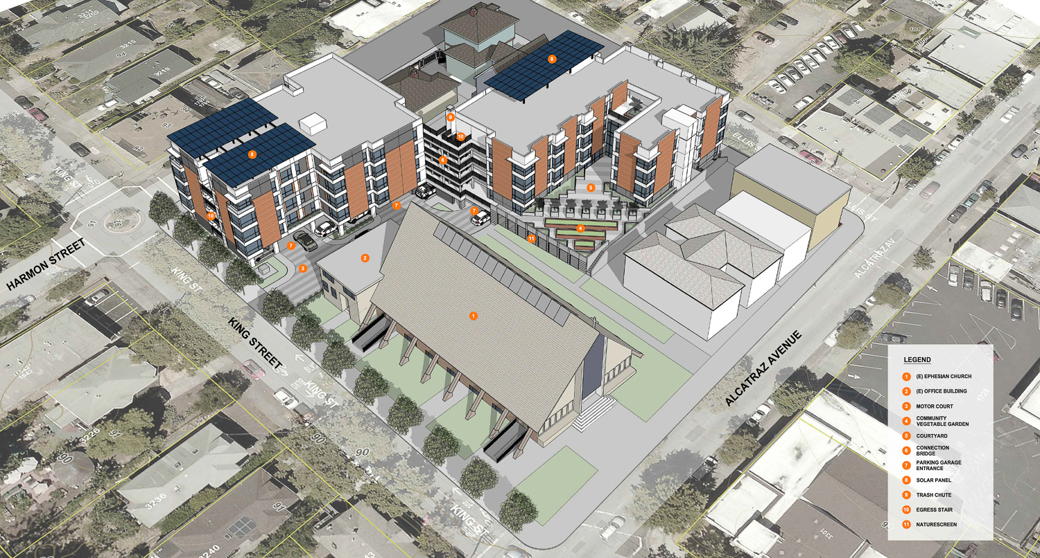 1708 Harmon Street aerial view of the site, rendering by Kodama Diseno Architects