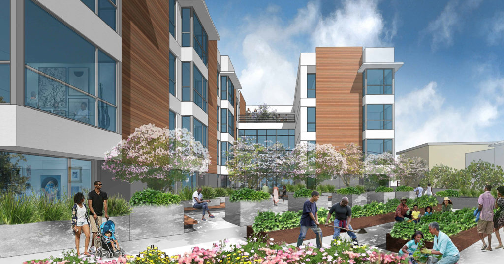 1708 Harmon Street community garden, rendering by Kodama Diseno Architects