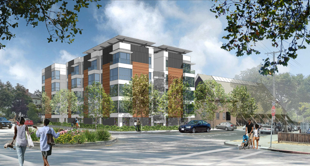 1708 Harmon Street seen from Harmon Street and King Street, rendering by Kodama Diseno Architects