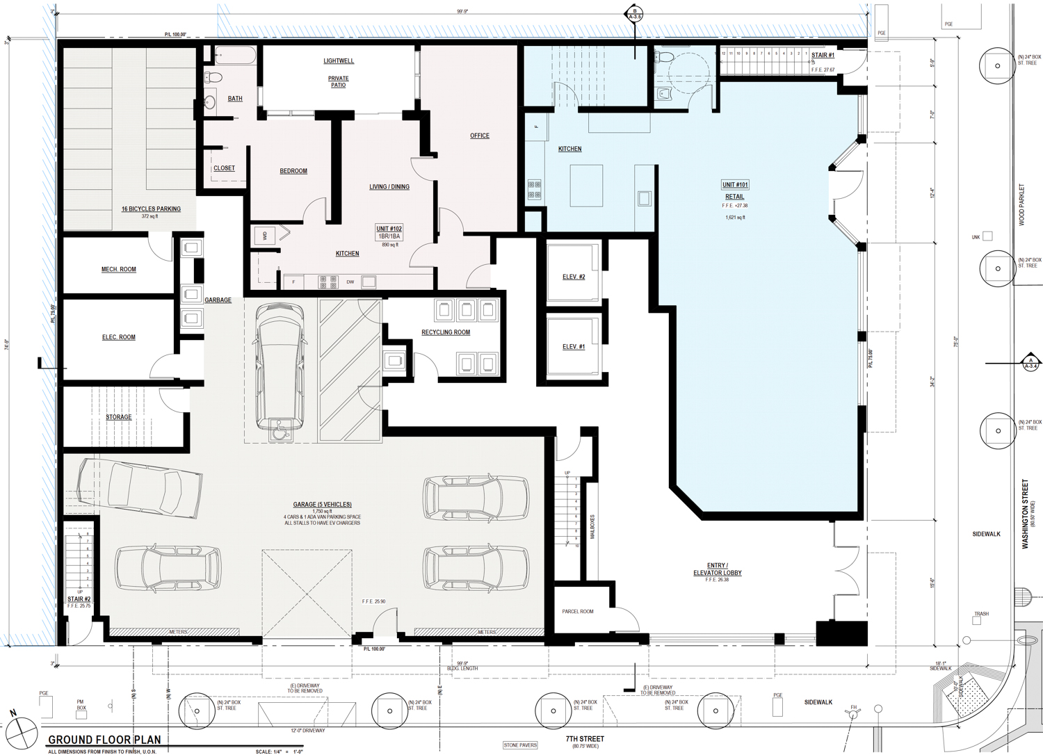 707 Washington Street ground level, floor plan by Schaub Li Architects