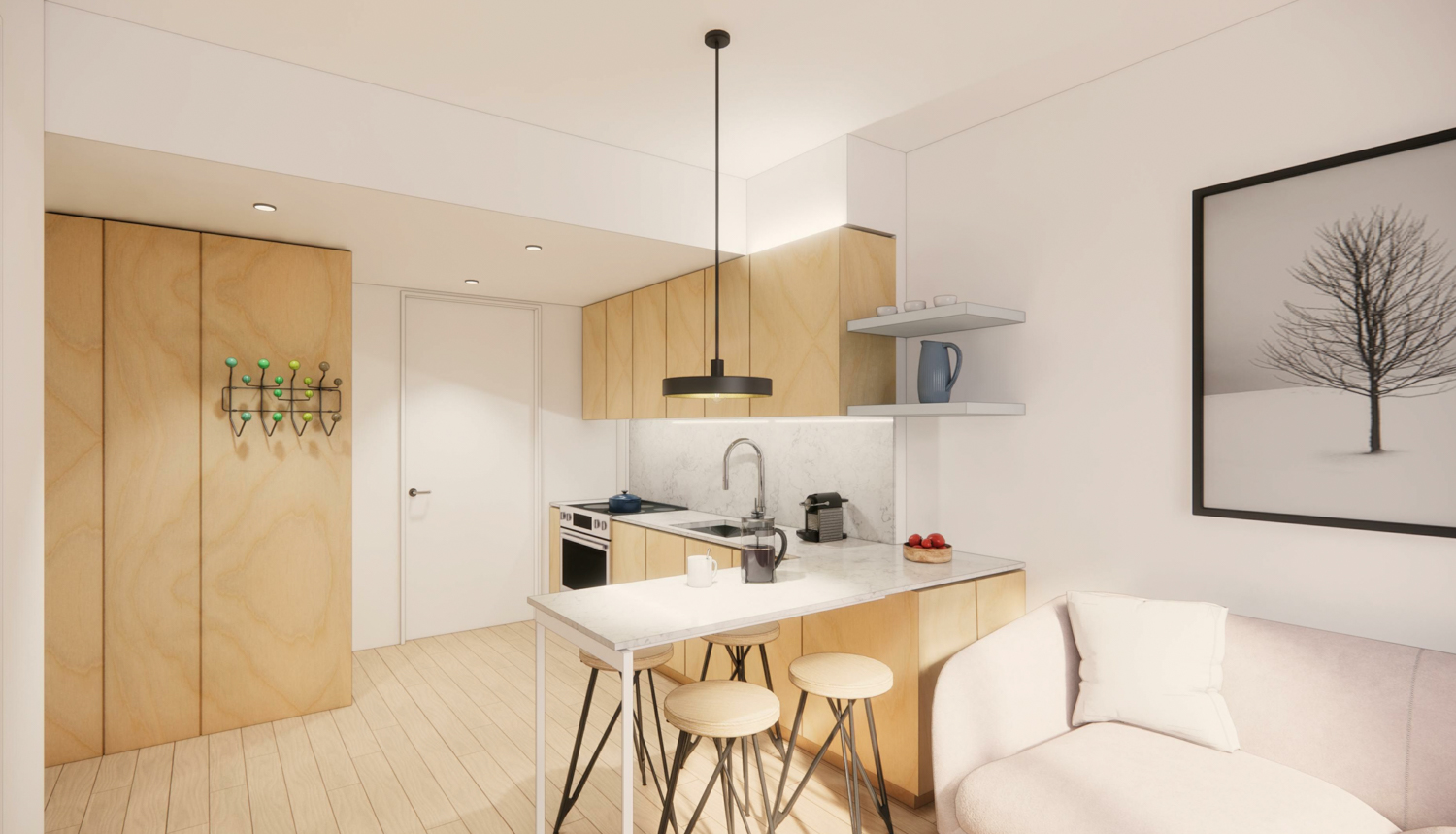960 Howard Street apartment interior, rendering by oWow