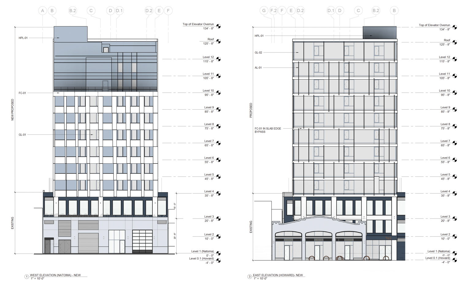 960 Howard Street facade elevations, illustration by oWow