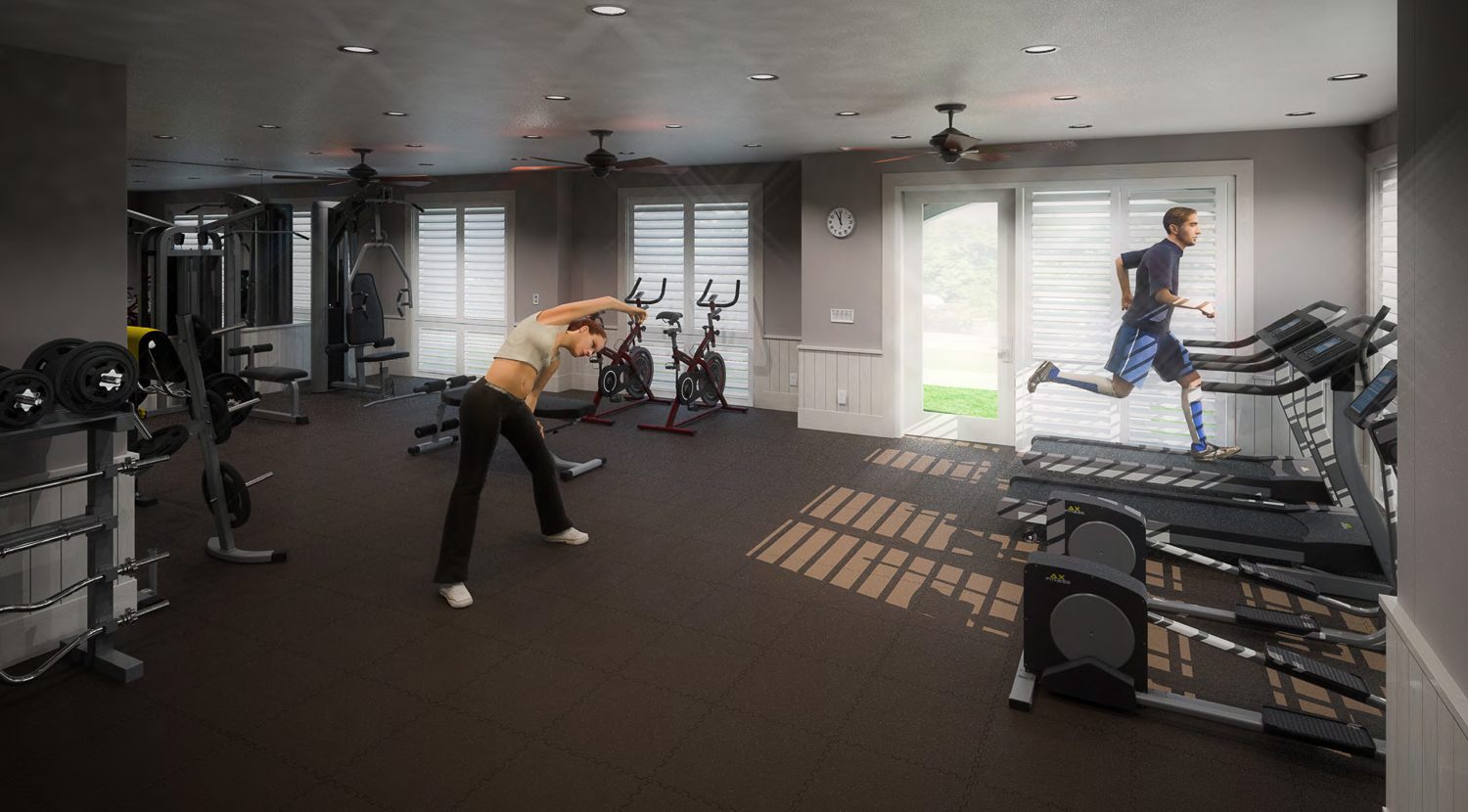 Amáre Apartments fitness center, rendering by Johnson Lyman Architects