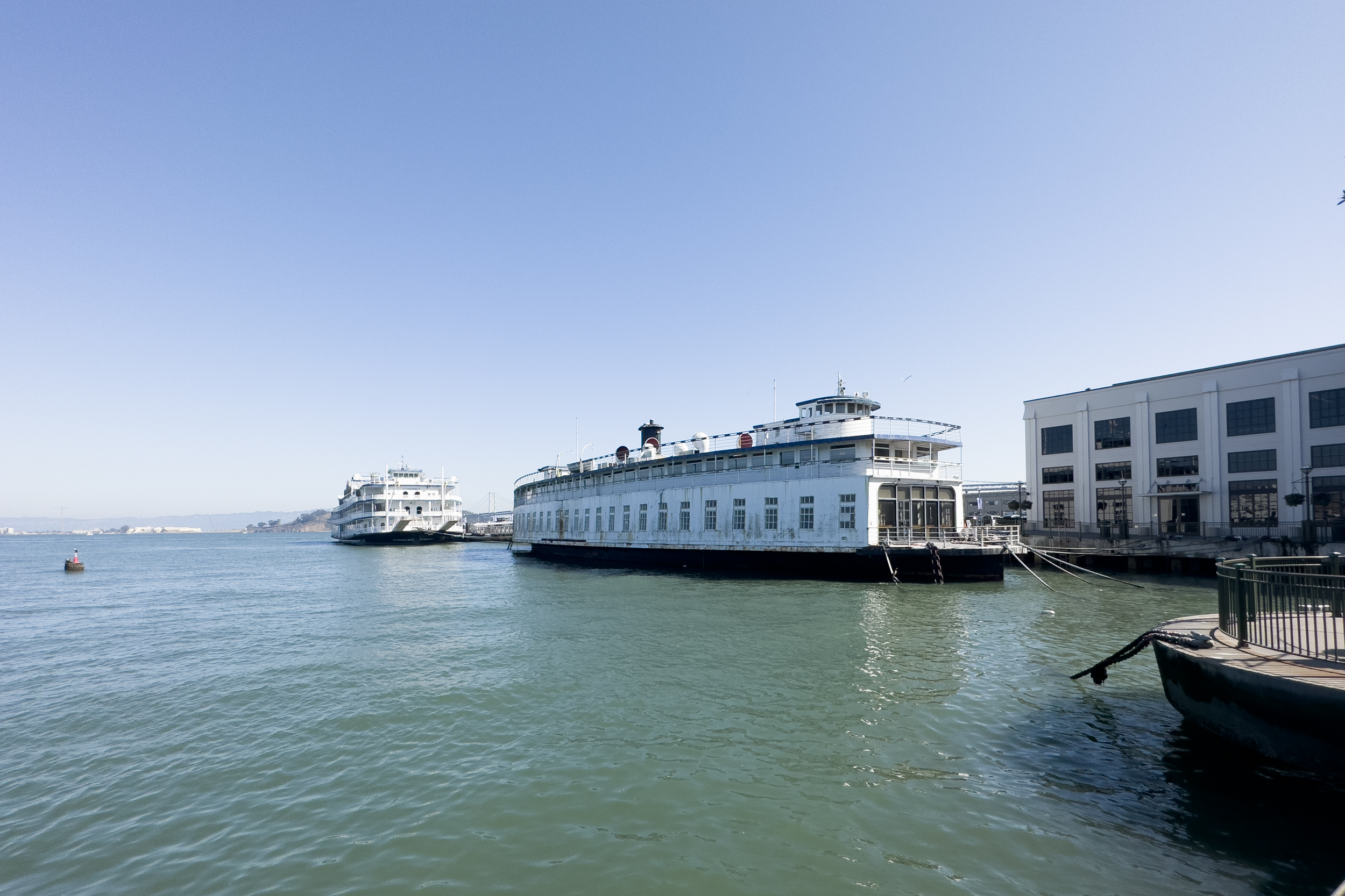 Ferryboat Santa Rosa and the San Francisco Belle Hornblower on Pier 3, image by Andrew Campbell Nelson