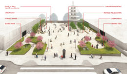 Japantown Peace Plaza site aerial view, rendering by RHAA Landscape Architects