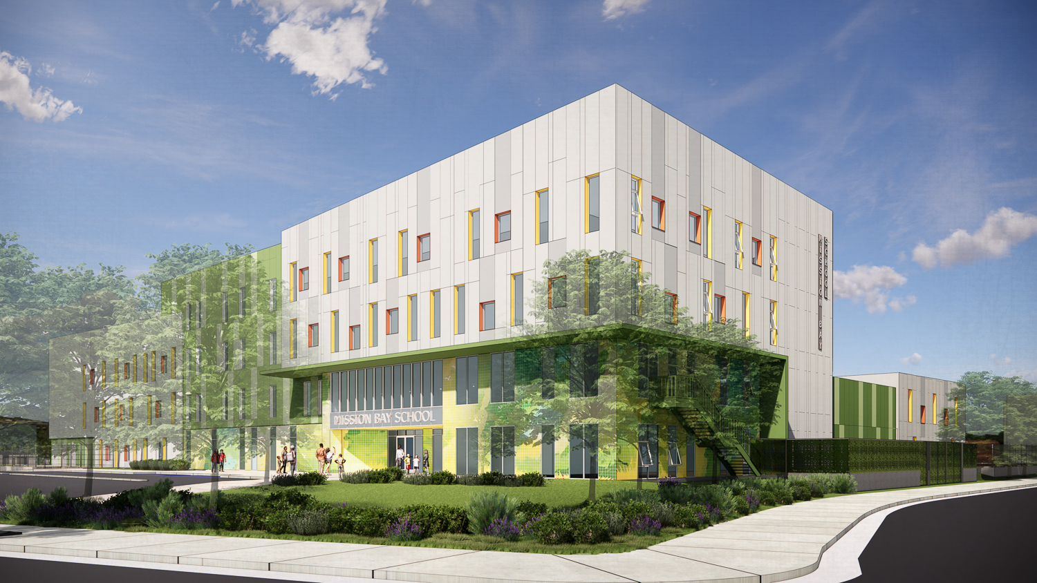 SFUSD Mission Bay School southwest view, rendering by DLR Group