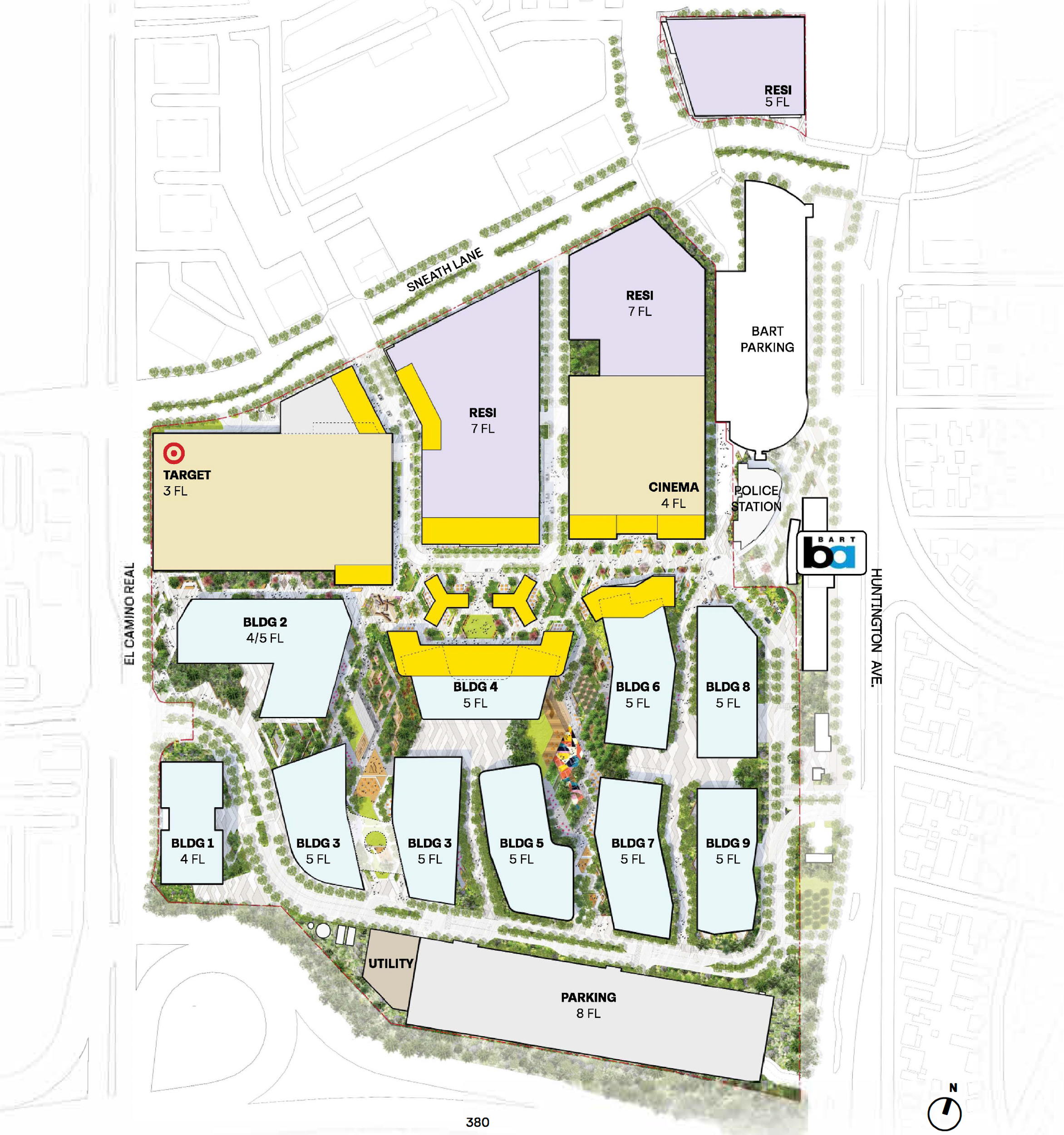 Tanforan Mall Redevelopment site map, rendering by Gensler