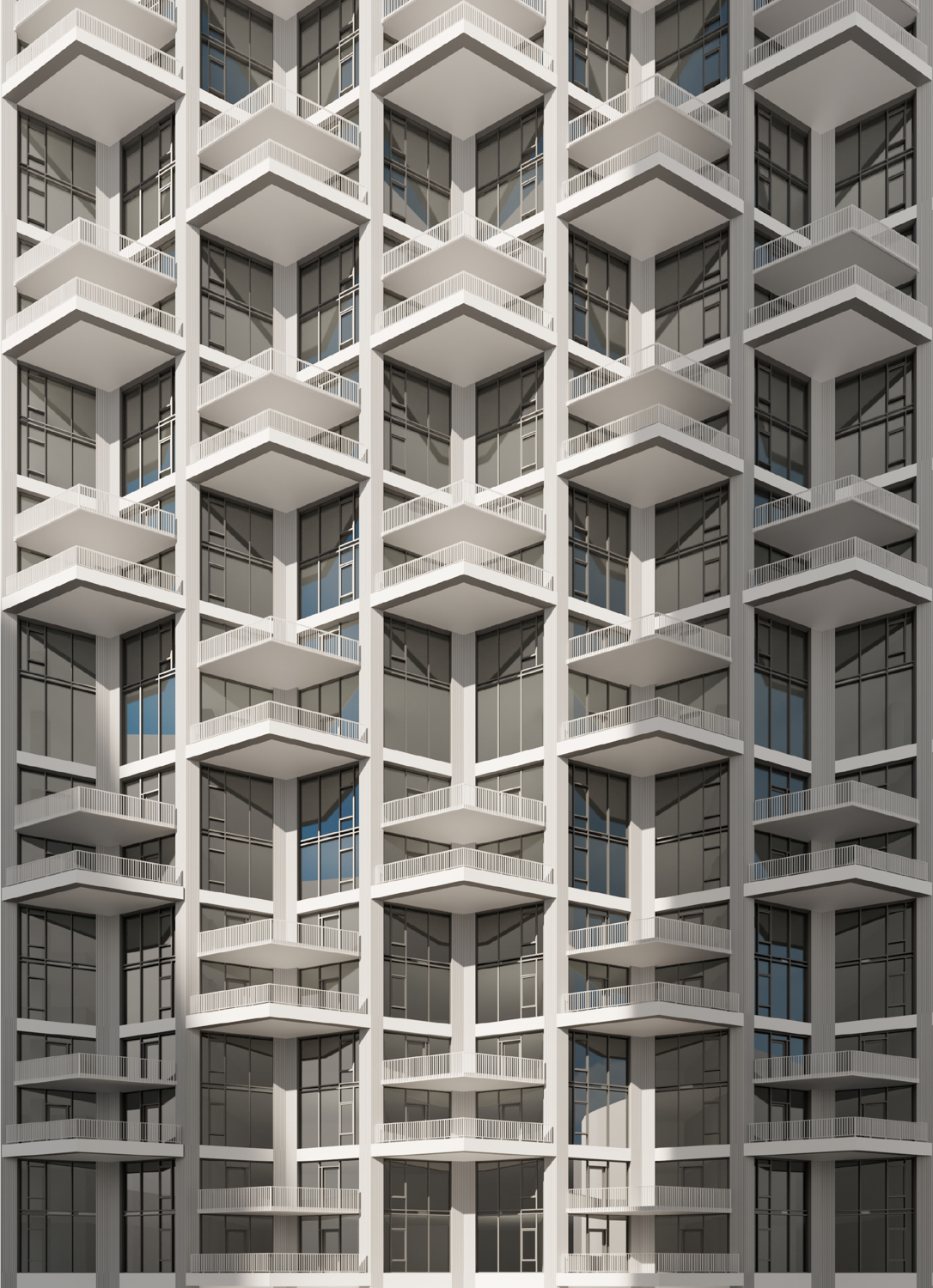 Town Tower facade detail close-up, rendering by Solomon Cordwell Buenz