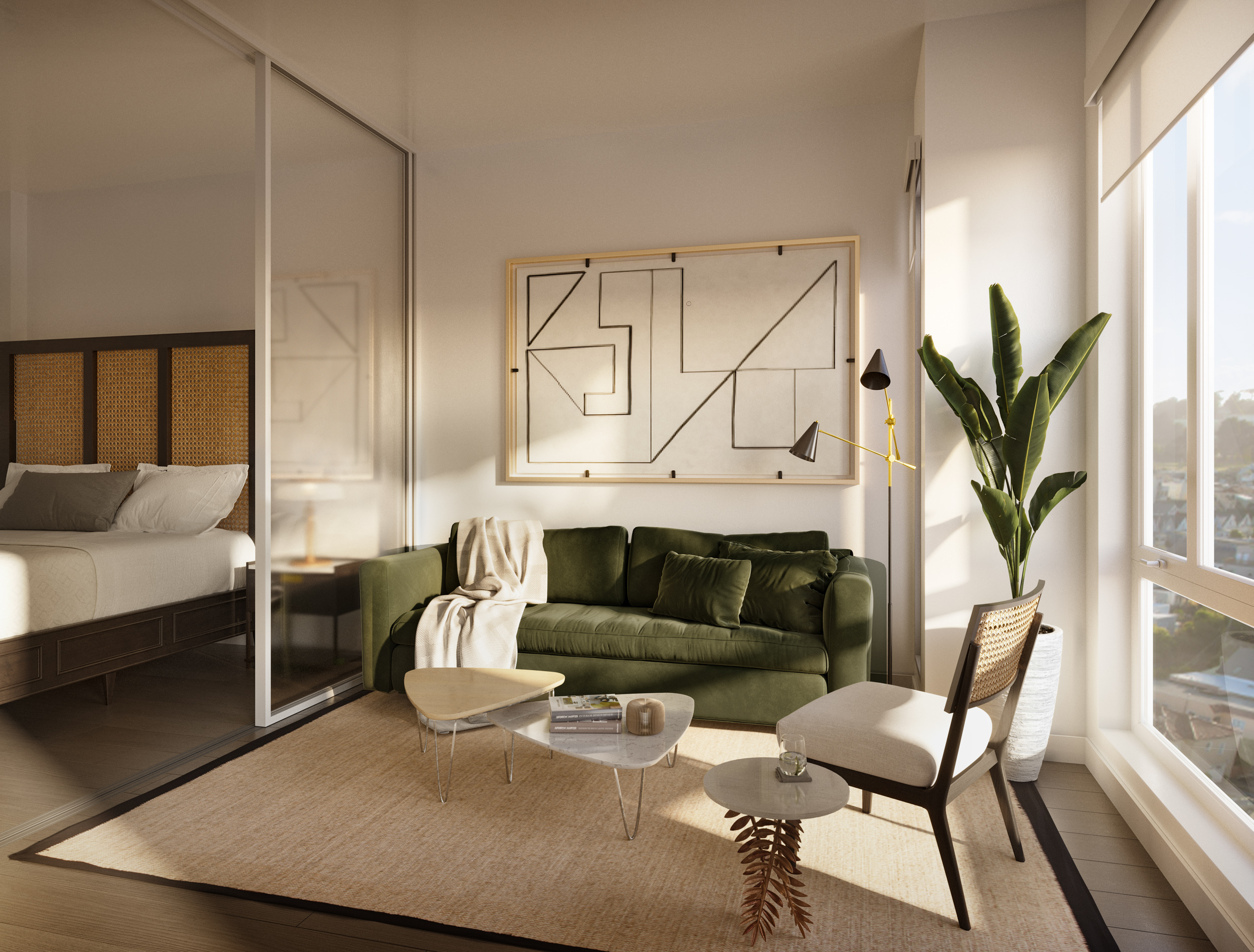 Ventana Residences living room, rendering courtesy Presidio Bay Ventures
