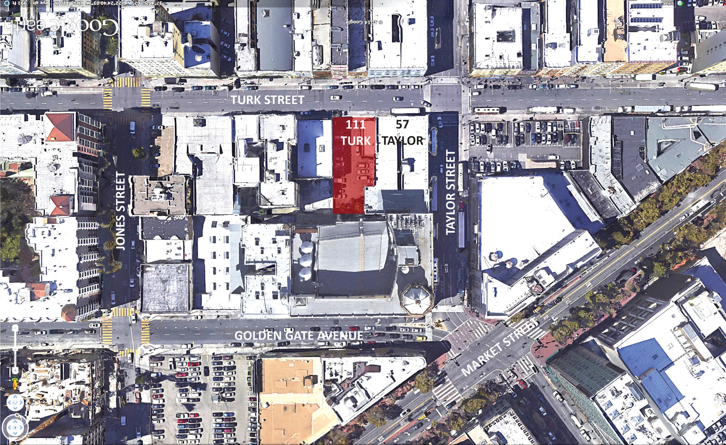 111 Turk Street site map, illustration by SmithGroup using Google Earth