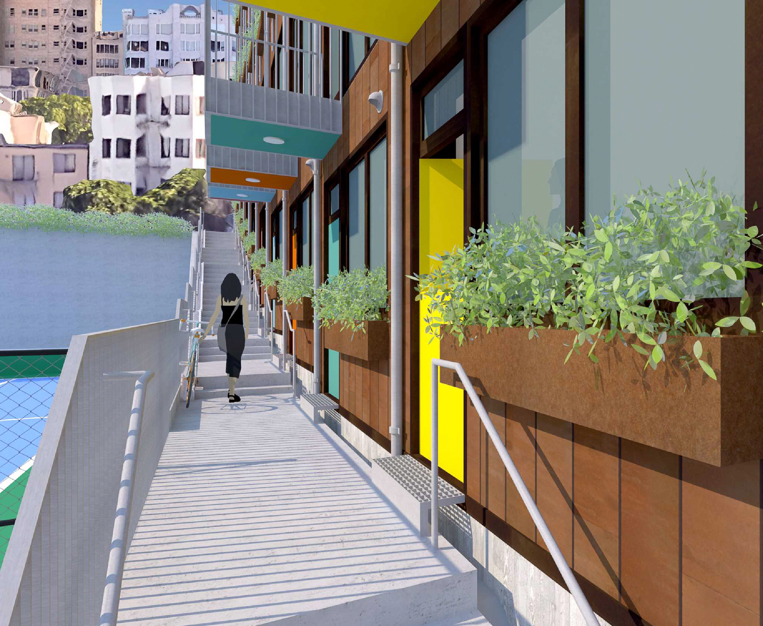 1151 Washington Street resident's entry walkway, rendering by Macy Architecture