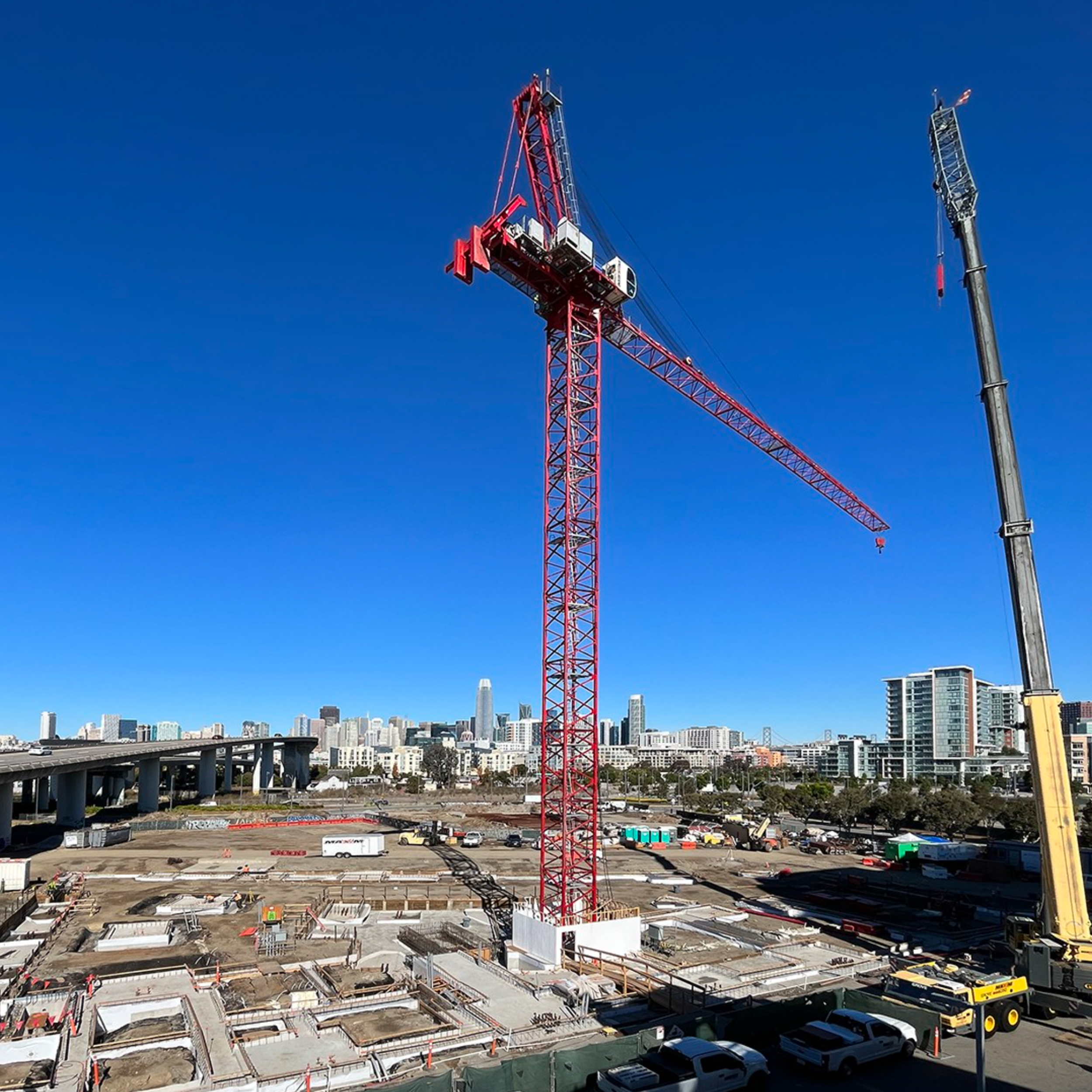 1450 Owens Street construction crane installed, image courtesy IwamotoScott Architecture instagram