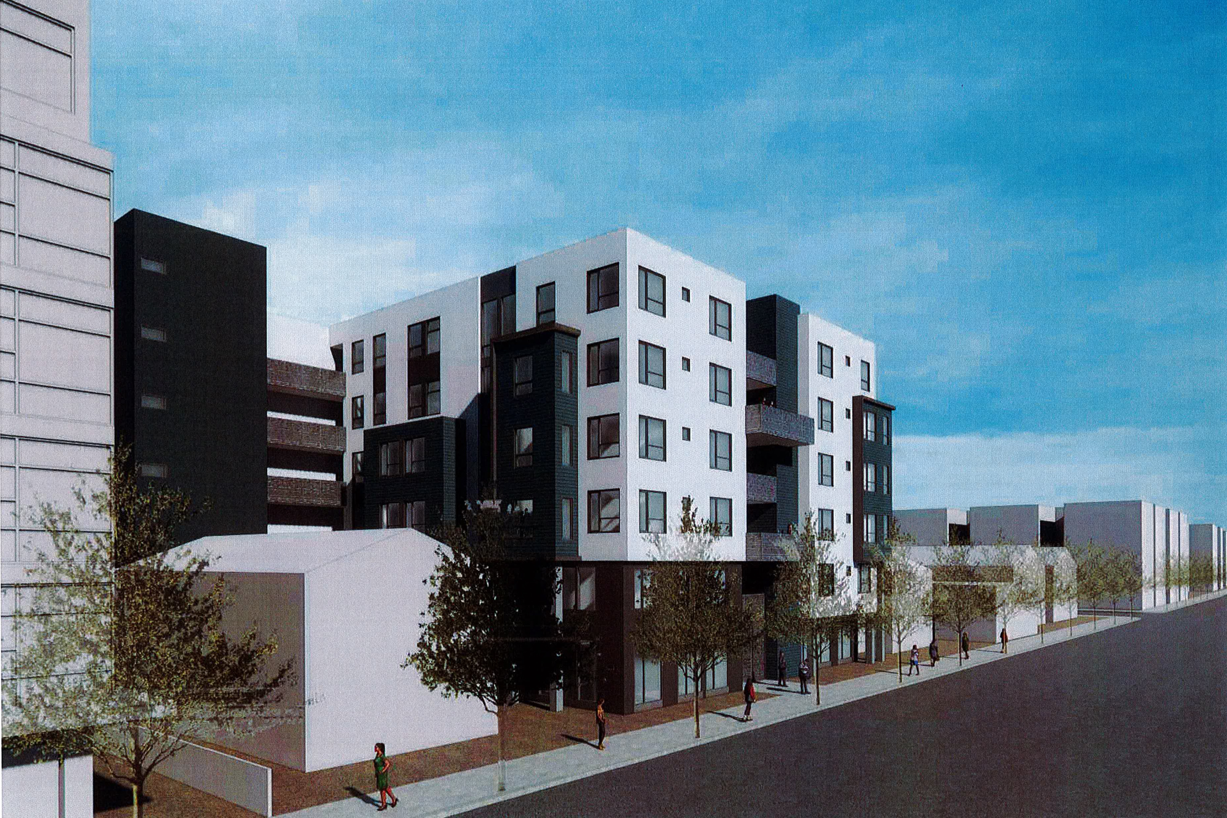 2127 Dwight Way aerial view from Shattuck Avenue, rendering by Levy Design Partners