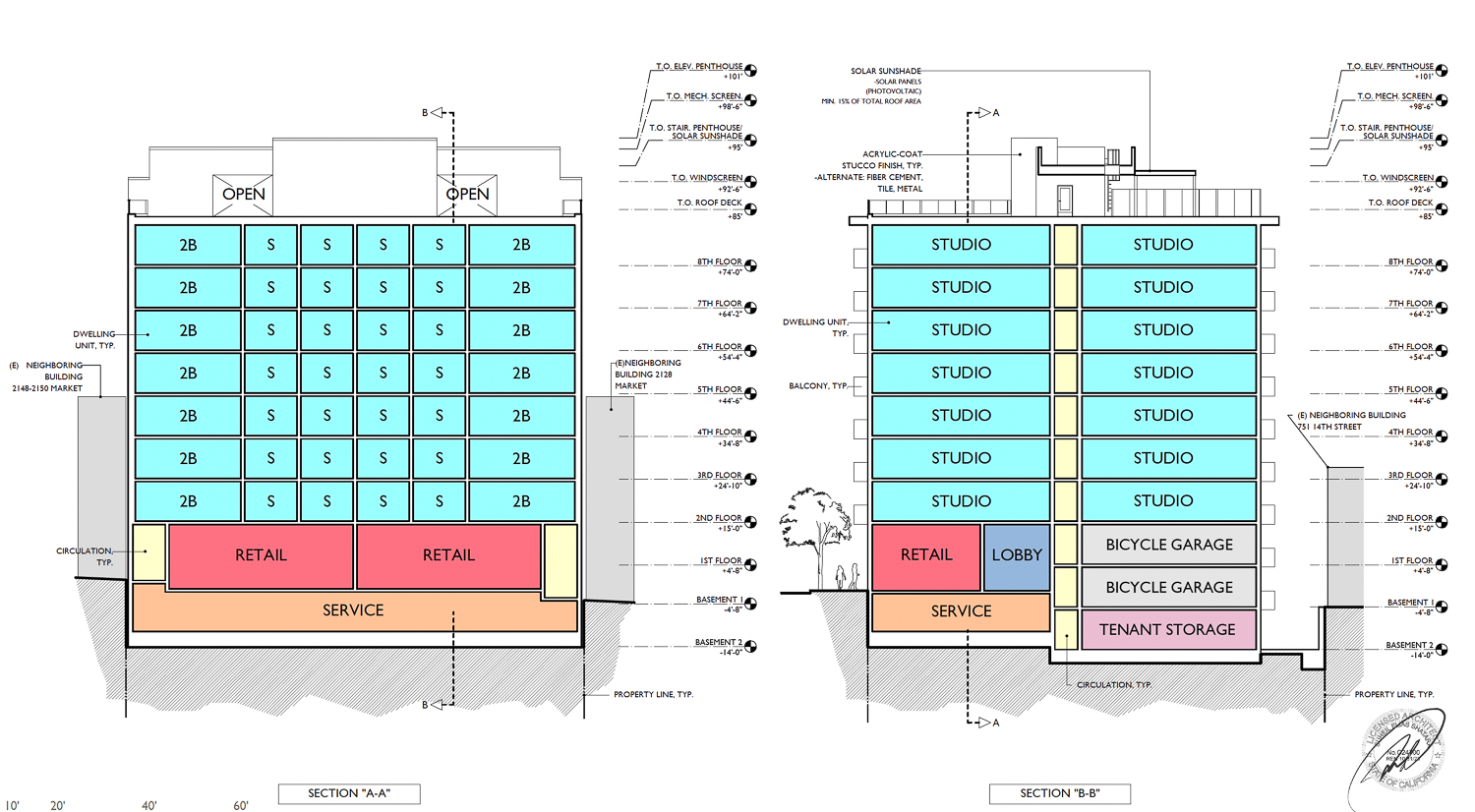 2140 Market Street vertical cross-section, rendering from Shatara Architecture