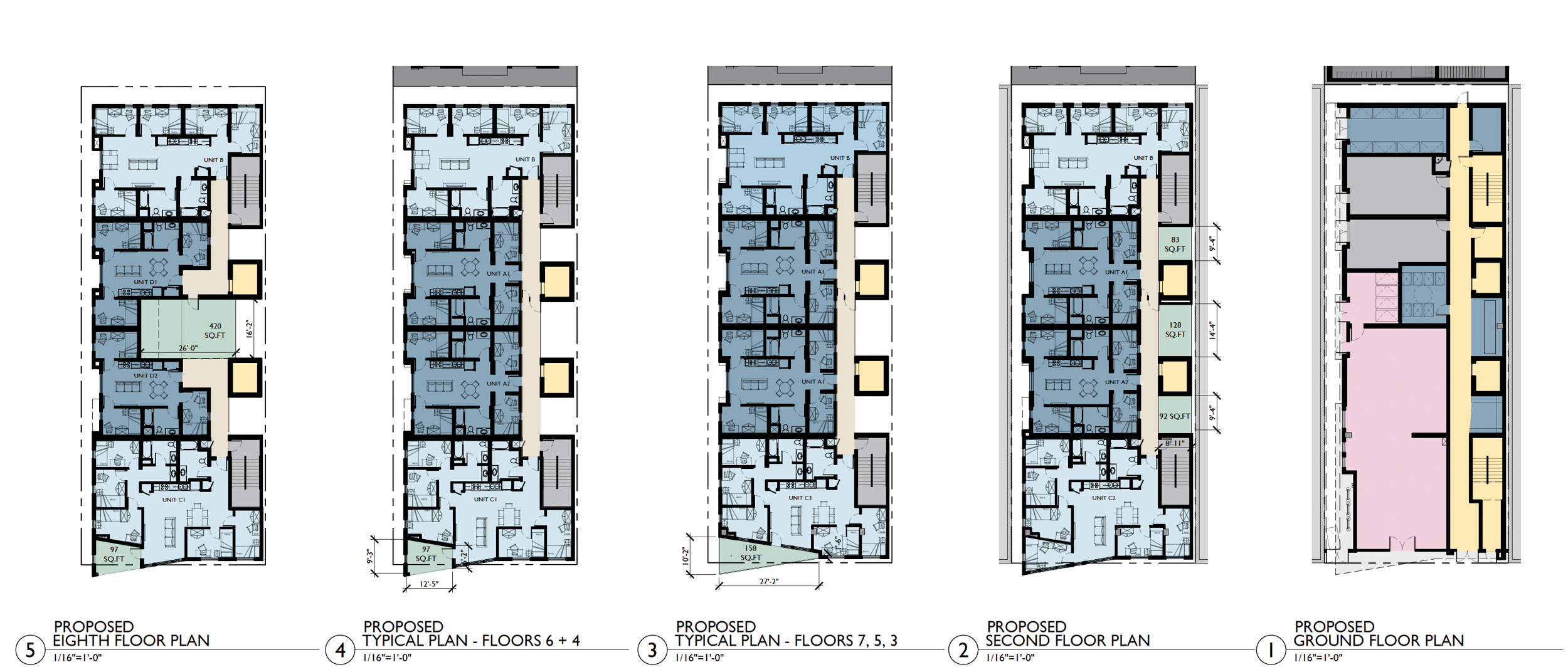 2480 Bancroft Way floor plans, illustration by Studio KDA