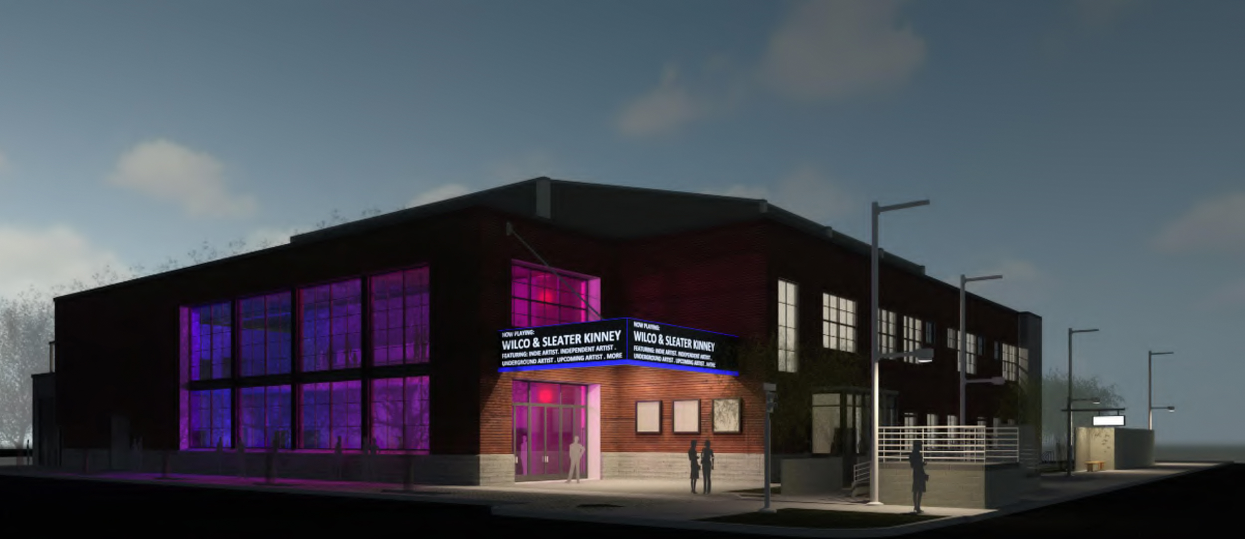 24R Theater at 1800 24th Street evening view, rendering via CAW and Ellis Architects