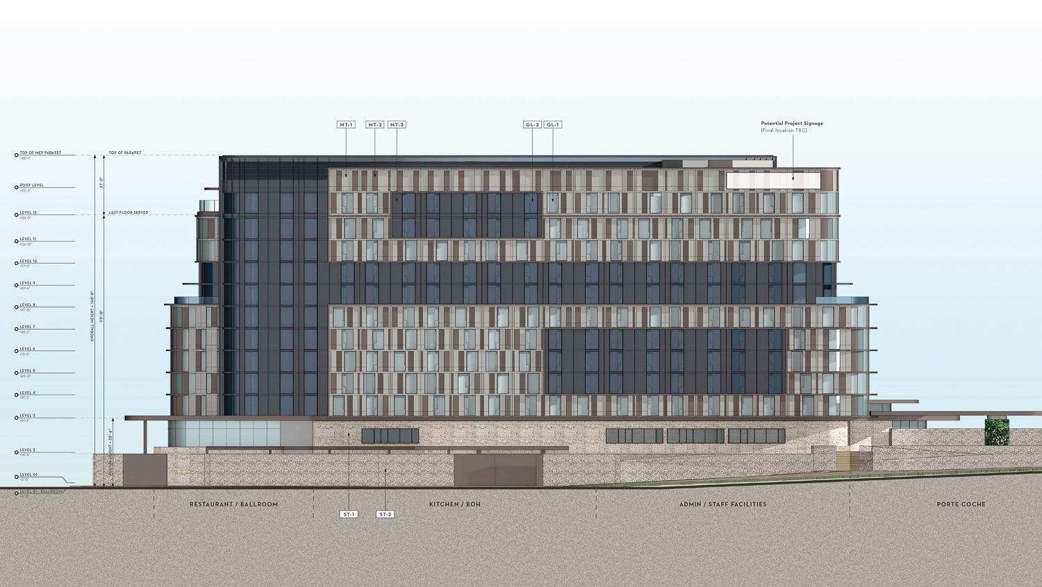 367 Marina Boulevard facade elevation, illustration by SB Architects