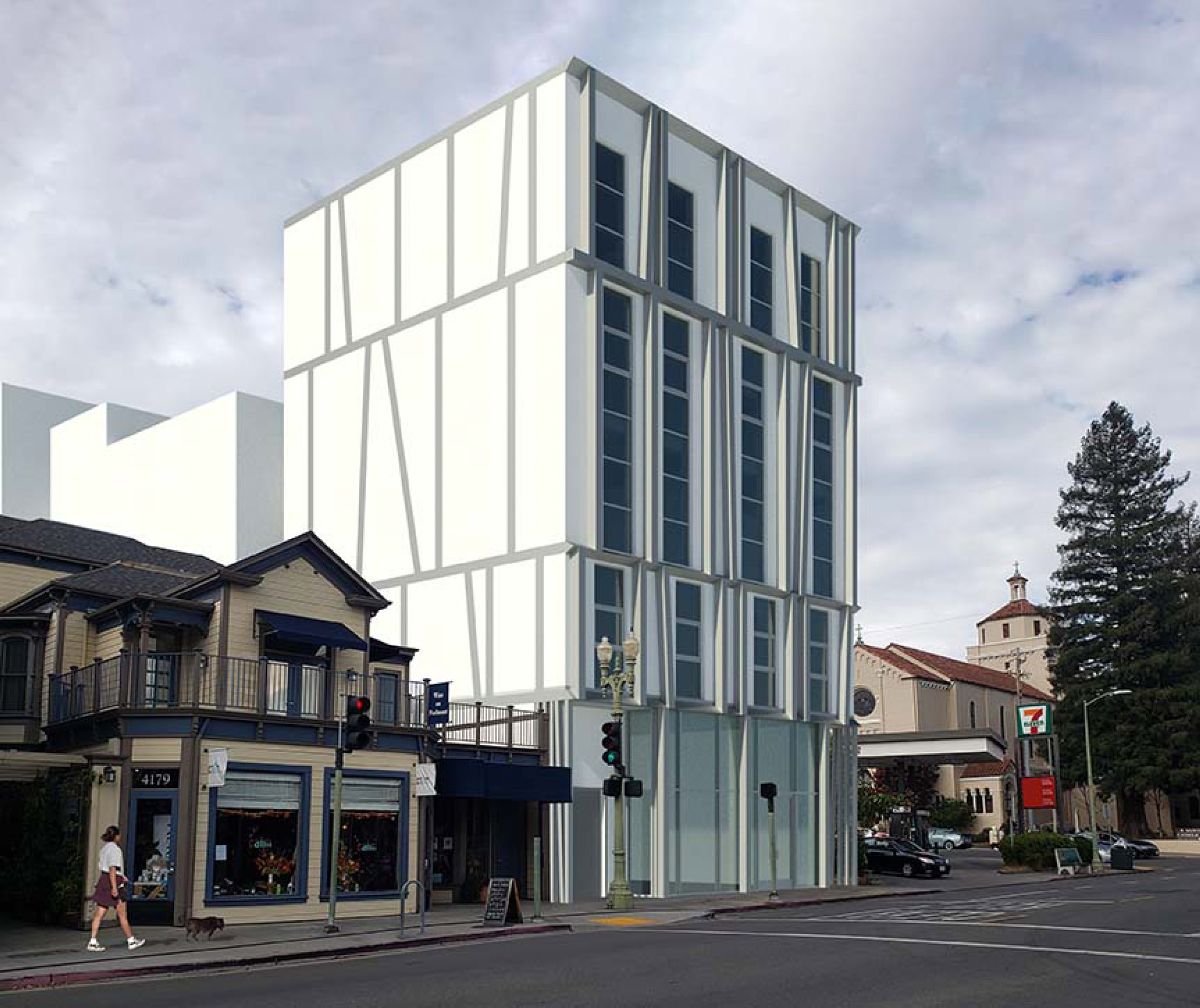 4185 Piedmont Avenue establishing view, rendering by Kava Massih Architects