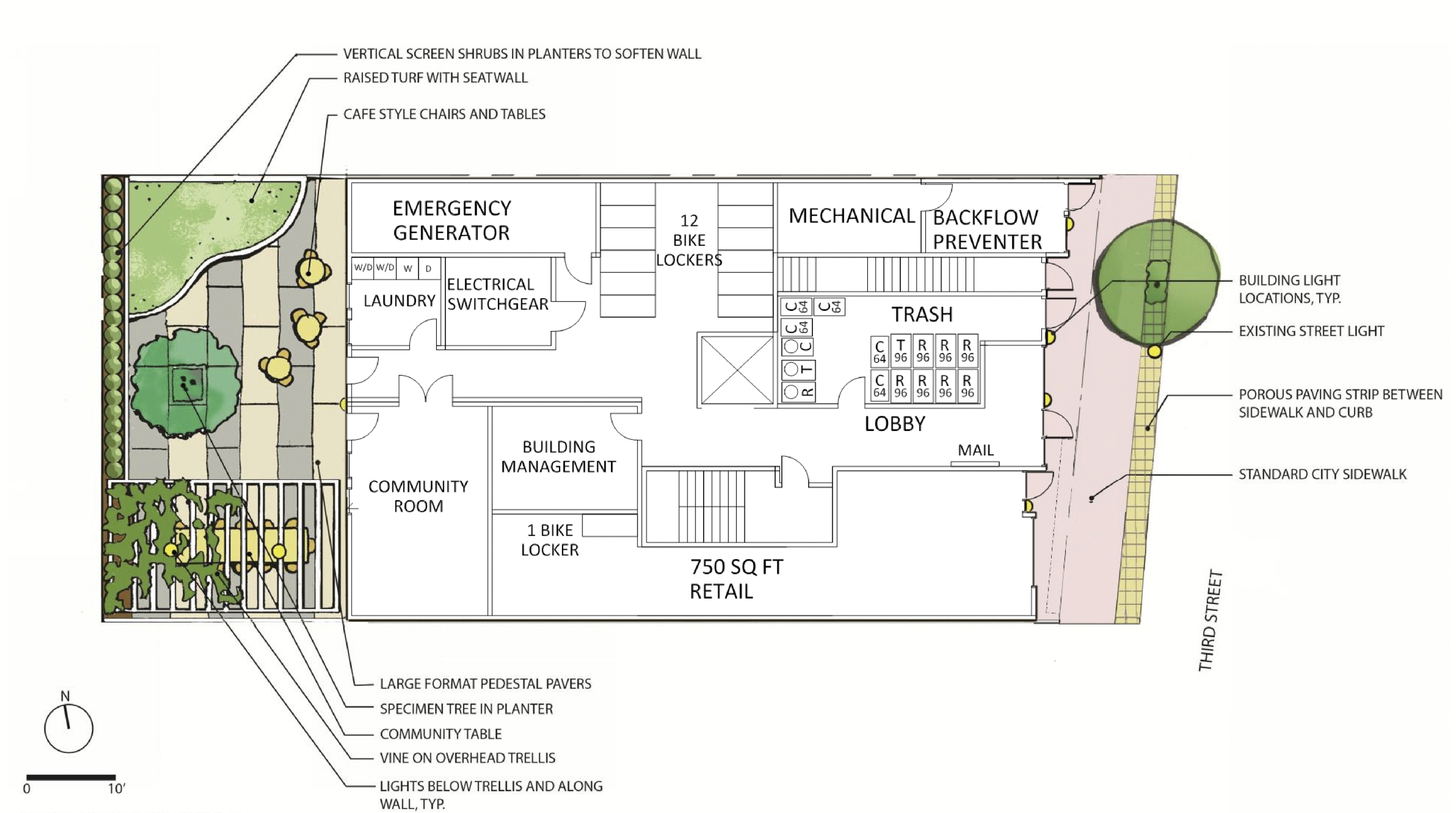 5280 3rd Street ground-level floor plan, illustration by MWA Architects