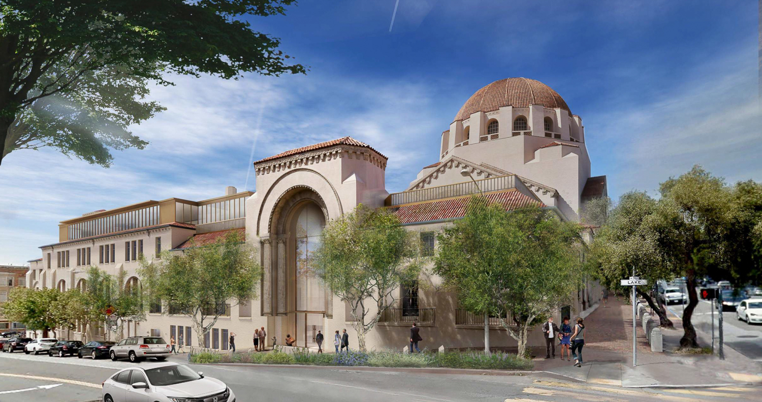 Congregation Emanu-El Synagogue seen from across Lake Street and Arguello Boulevard, rendering by Mark Cavagnero Associates