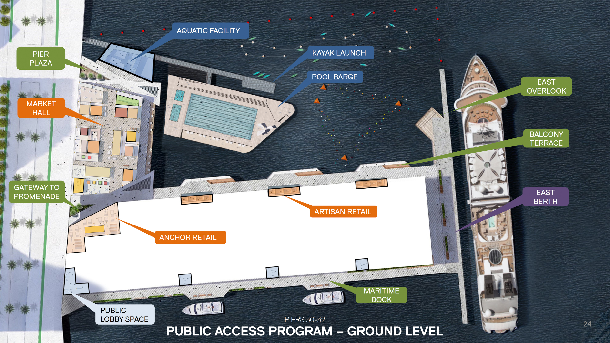 Piers 30-32 ground level site map, illustration via project presentation