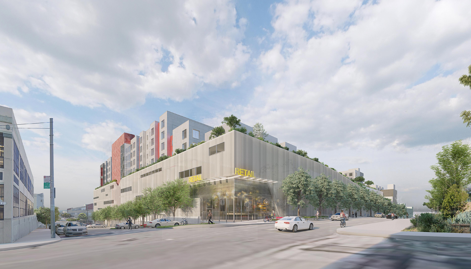 Potrero Yard retail space at the corner of Hampshire Street, rendering by IBI Group