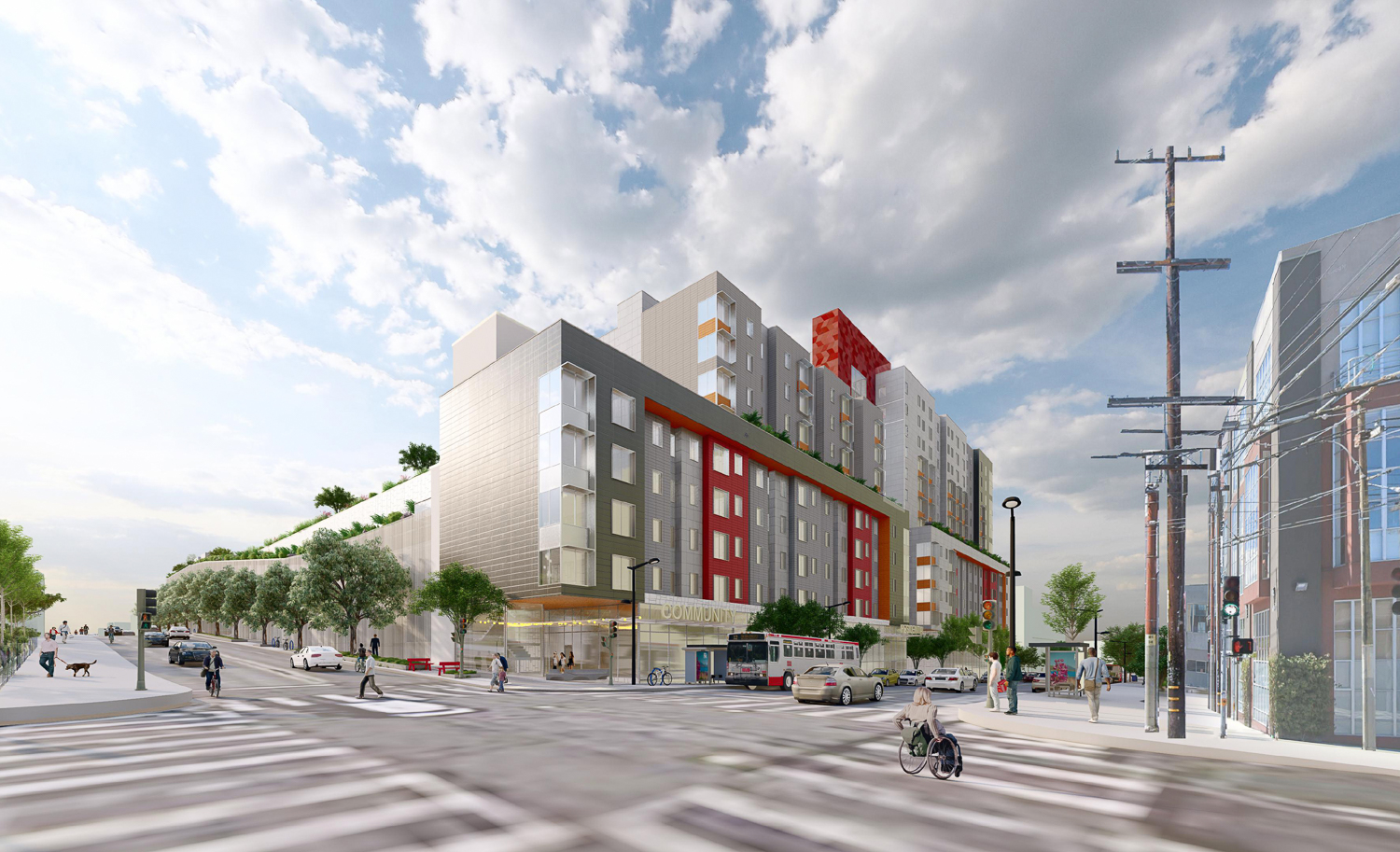 Potrero Yard seen from across 17th Street, rendering by IBI Group