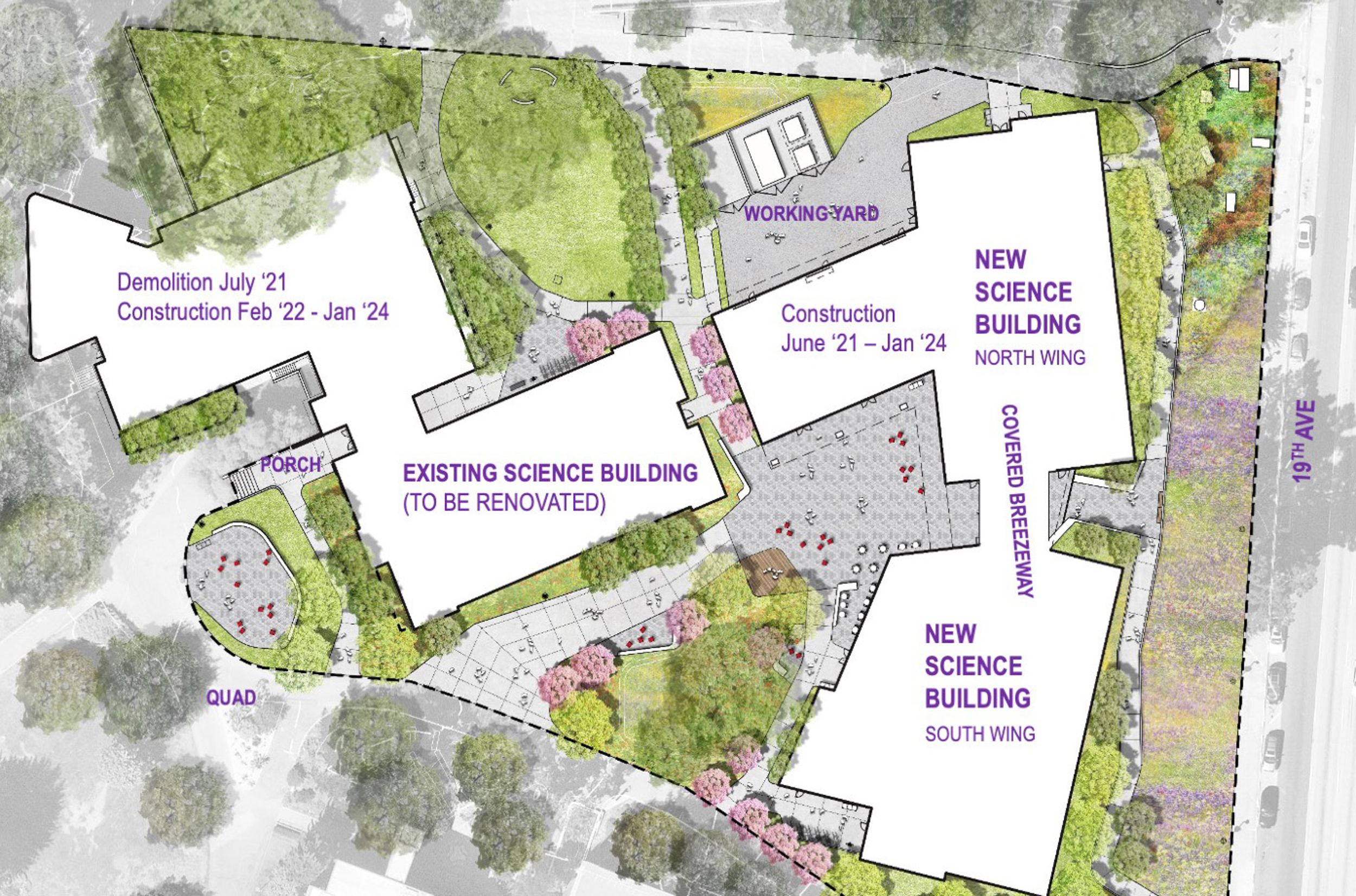 SFSU Science & Engineering Innovation Center site map, rendering by SmithGroup