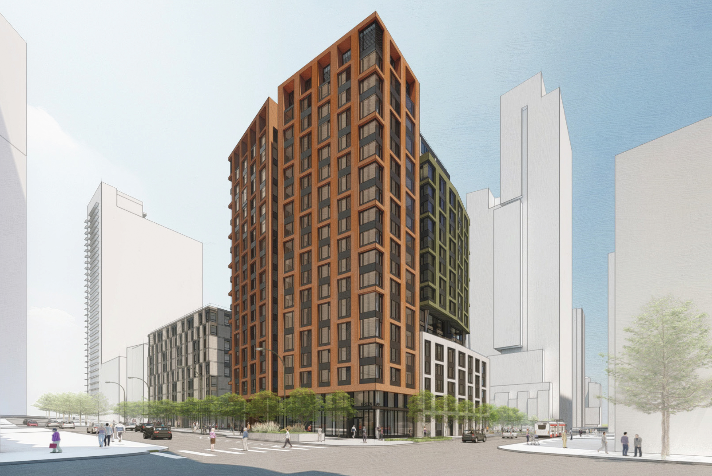 Transbay Block 2 East establishing view, rendering by Kennerly Architecture & Planning