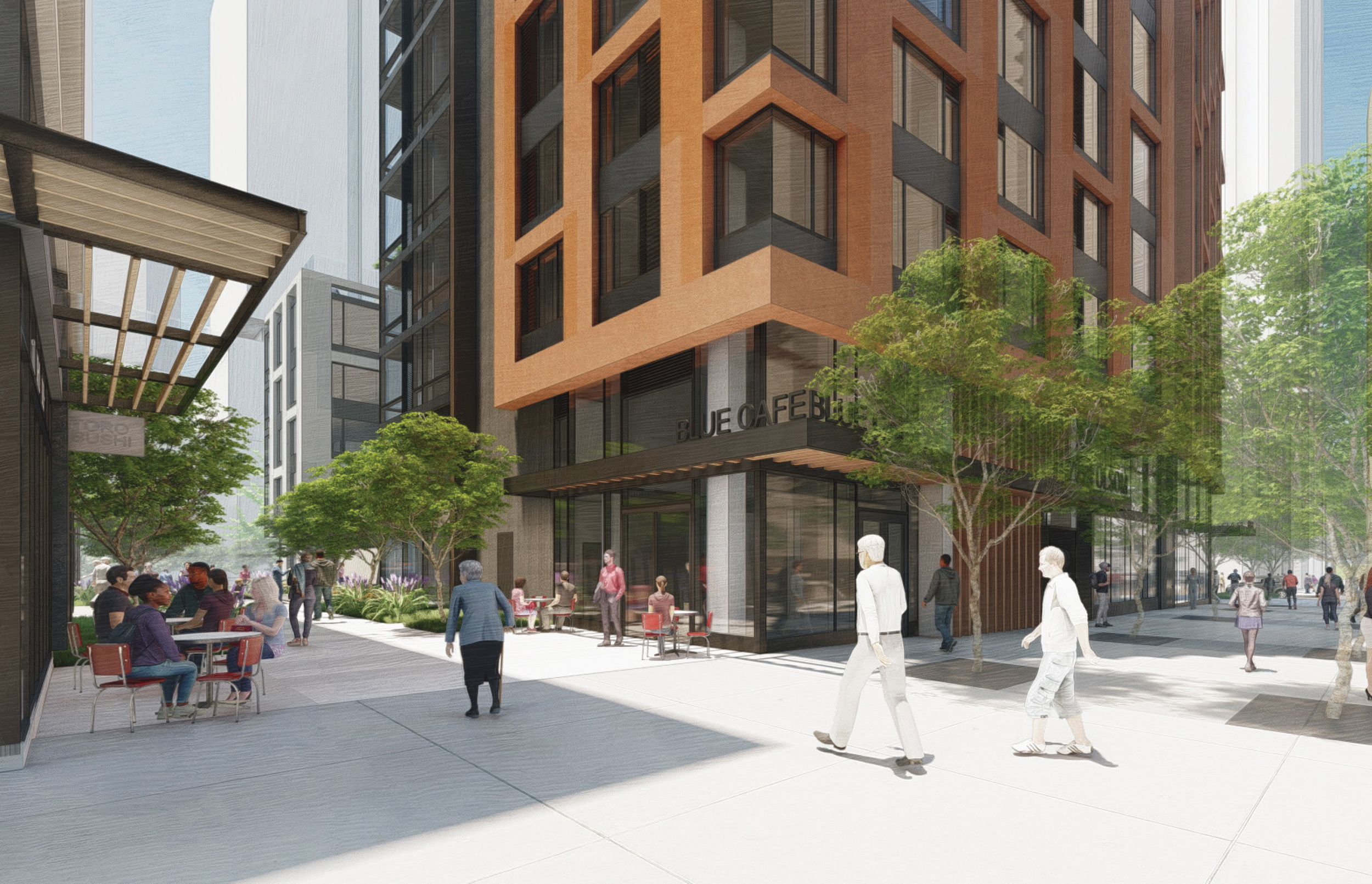 Transbay Block 2 East street activity, rendering by Kennerly Architecture & Planning