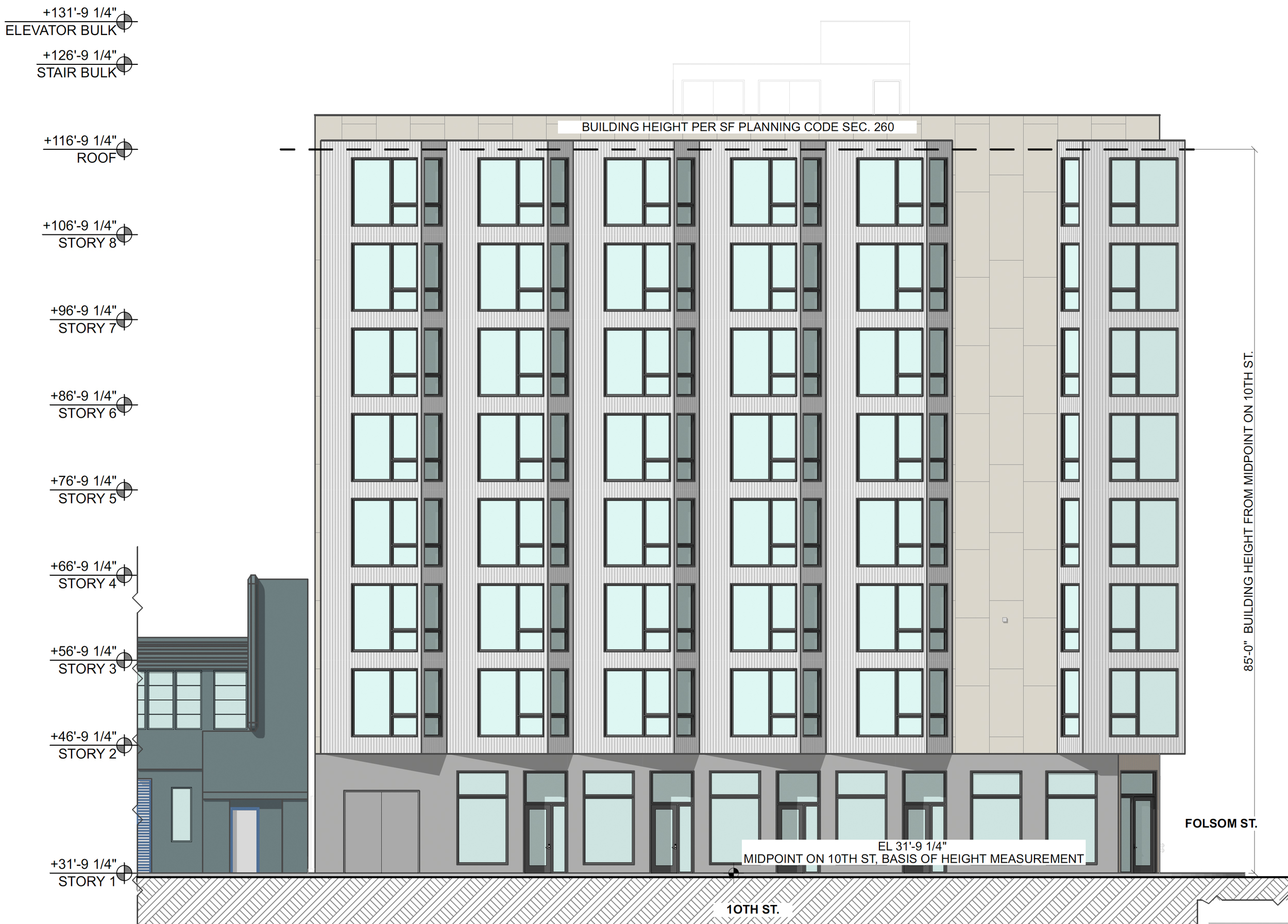 1401 Folsom Street facade elevation, illustration by RG Architecture